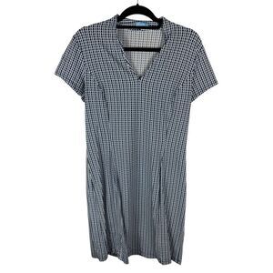 J. McLaughlin Blue Pattern Short Sleeve Dress- Size L